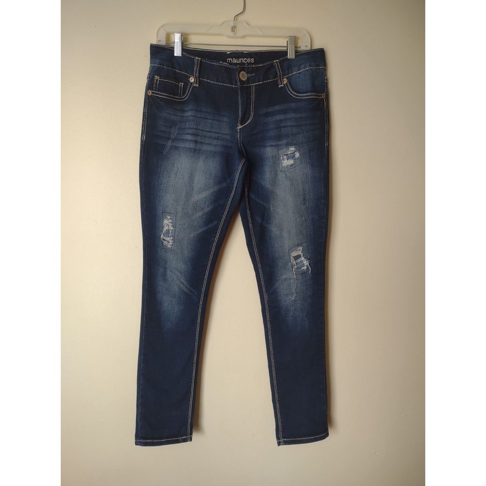 Maurices Women's Dark Blue Distressed Faded Denim Skinny Jeans Size M